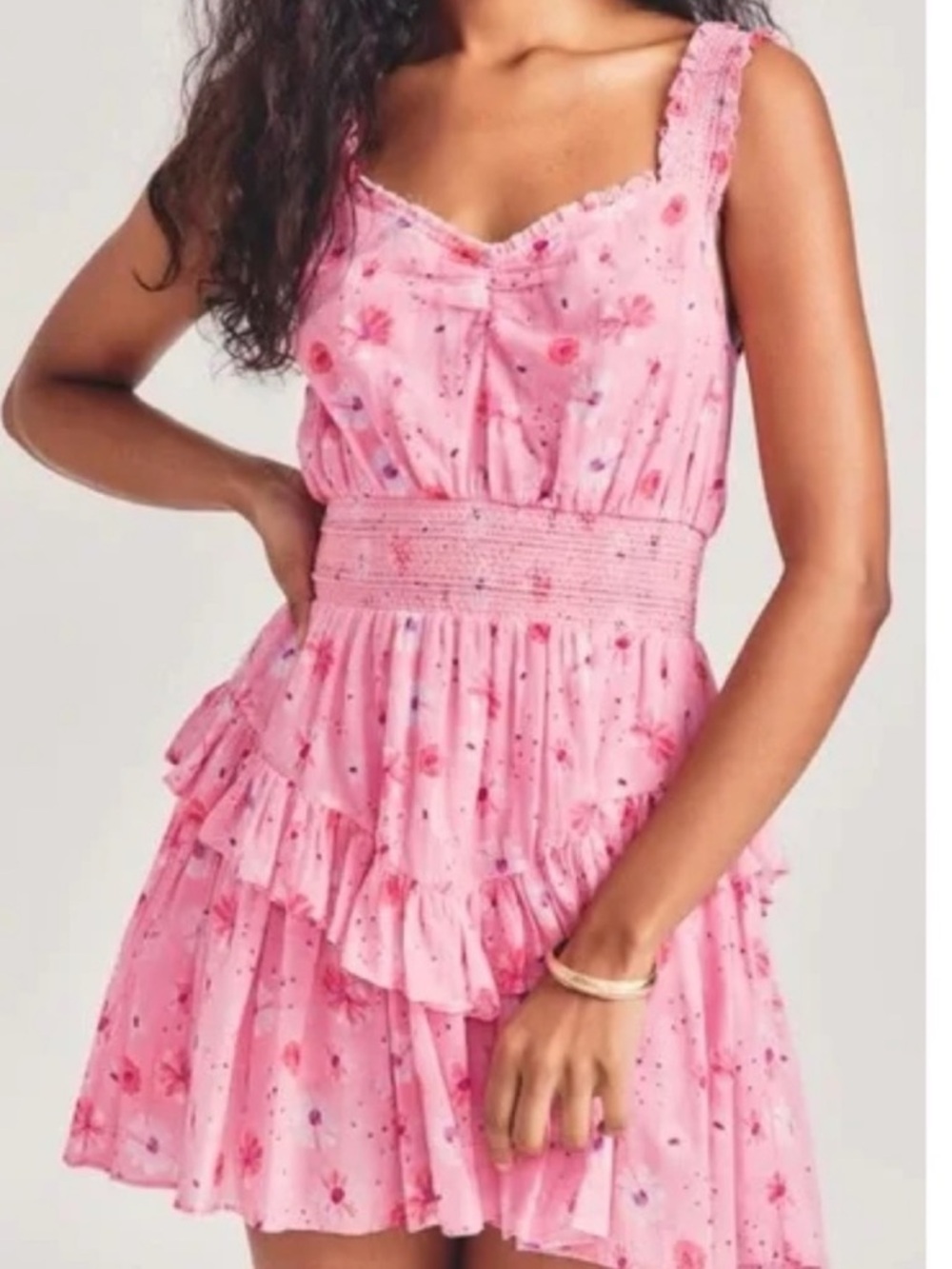LIKE NEW! LoveShackFancy Norelli Smocked ruffle Pink Floral Tiered Dress